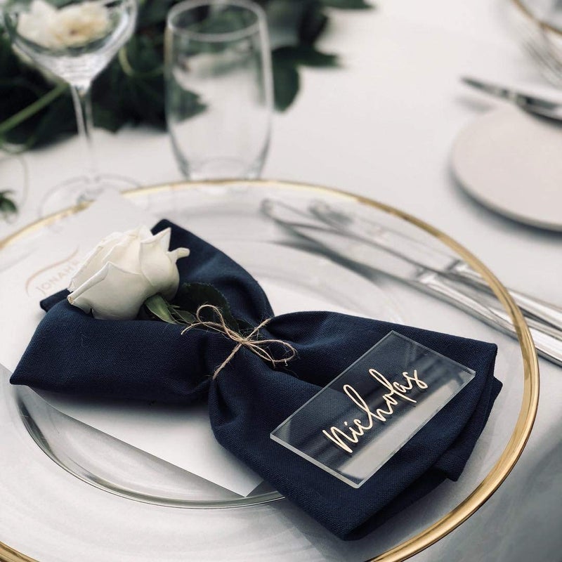 JINMURY 25 Pcs Clear Acrylic Wedding Place Cards, Blank Rectangle Acrylic Name Cards Handwritten Calligraphy Seating Names Place Cards and Wedding Table Decor, 3 1/2 x 2 inch - Image 5